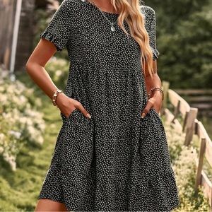 Ladies Short Sleeve Dress Black L New
